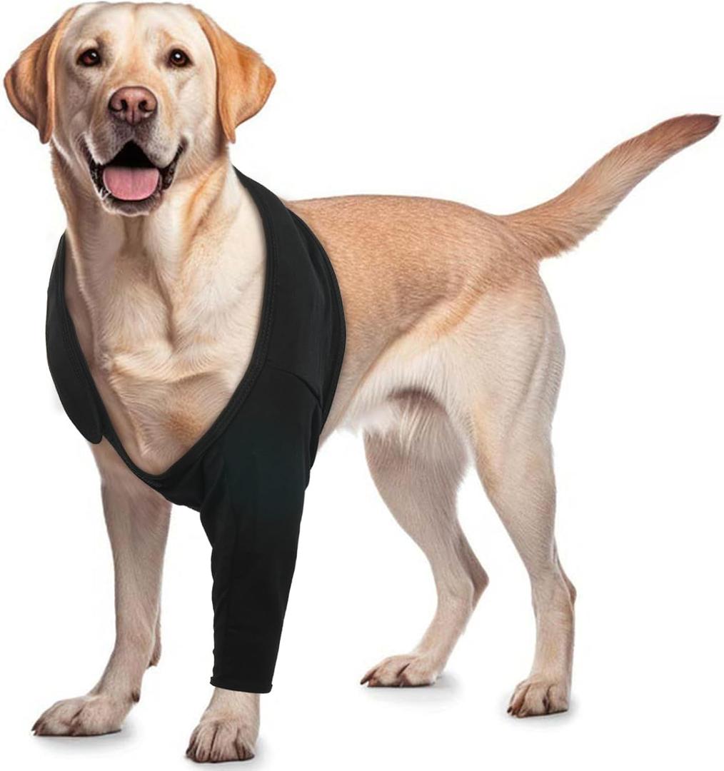ROZKITCH Recovery Sleeve for Dogs Front Leg Right Left, Pet Prevent Licking Wound Elbow Knee Protector, Dog Recovery Suit Cone Collar Alternative for Sprain ACL CCL Arthritis Joint Care Black XL