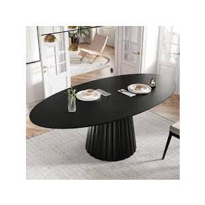 Lirago Modern Black Solid Wood 67 in. Pedestal Dining Table Seats 6