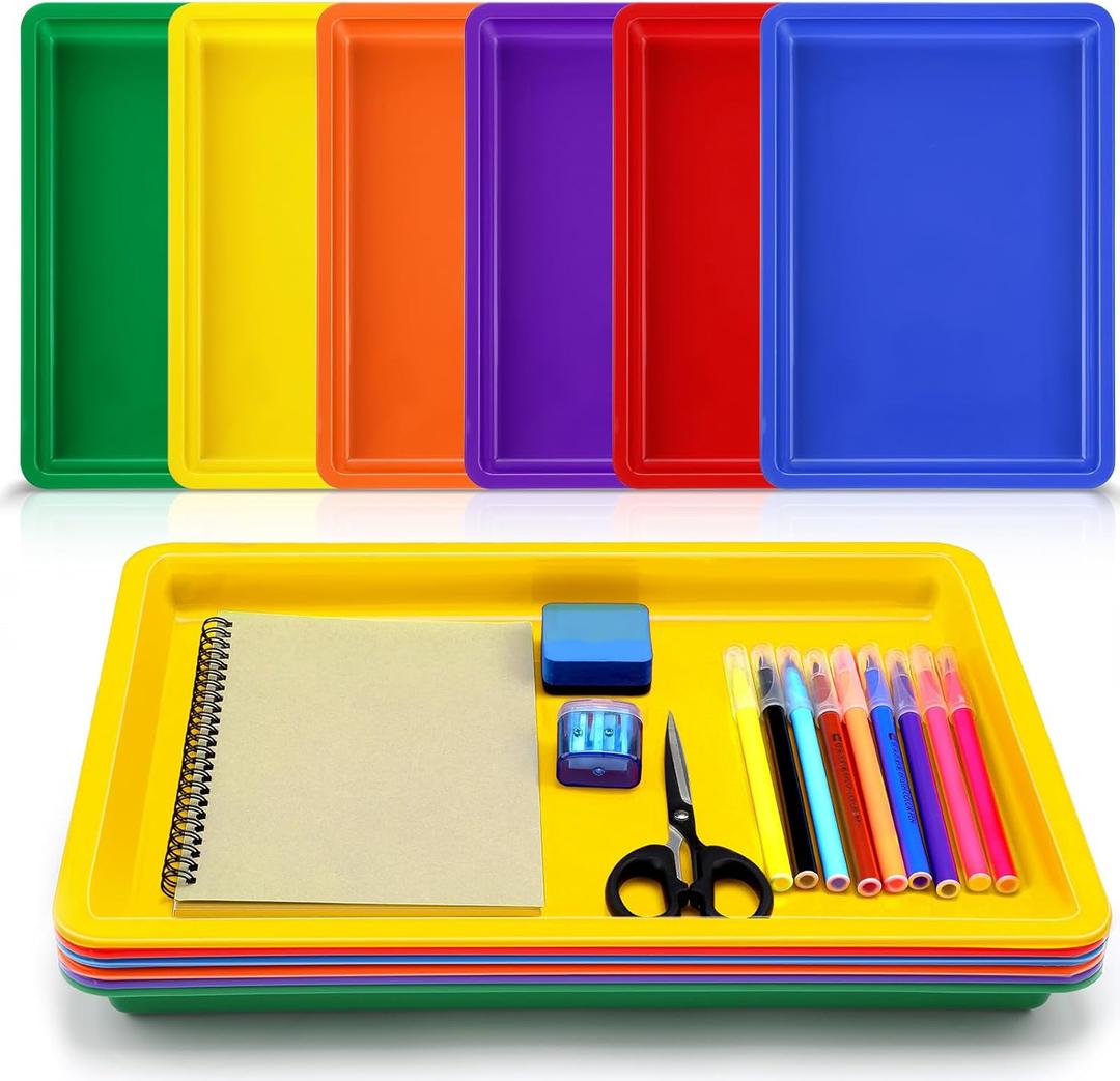 Mifoci 6 Pack Large Plastic Art Trays 16x12x1 Inch Stackable Kids Activity Craft Trays Sensory Serving Organizer for School Classroom DIY Project Jewelry Sorting Sand Painting Supplies,6 Color