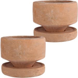 Yungyan 2 Set 6'' Rustic Terracotta Plant Pot with Drainage Saucer Vintage Breathable Clay Planter Farmhouse Flower Pot Distressed Finish for Flower Succulent Modern Home Garden Decor(Aged)