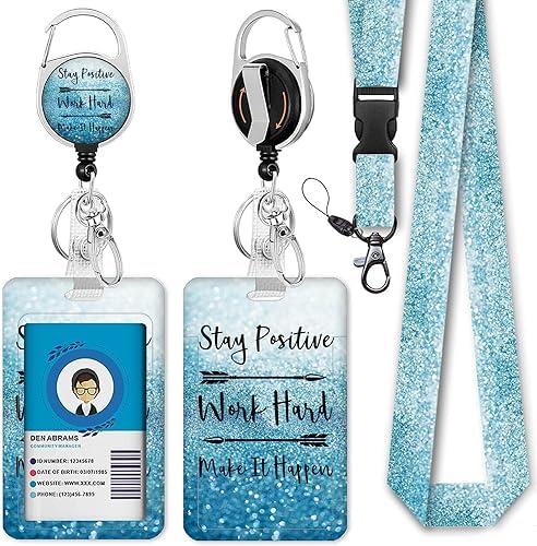 Stay Positive Lanyards for ID Badges, Badge Reel Retractable Badge Holder with Lanyard for Teacher, Women, Kids, Set Of 2