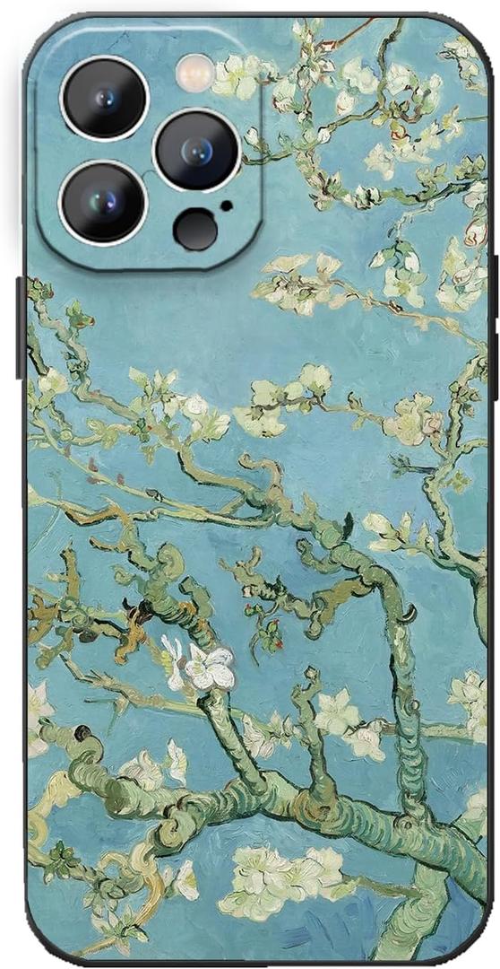 for iPhone 15 Pro Max Case Cute Aesthetic Retro Floral Van Gogh Almond Blossom Phone Case with Nature Plants Art Painting