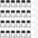 Potchen Mini Salt and Pepper Shakers Bulk 0.5 oz Small Cube Clear Glass Spice Saleros Shaker with Plastic Mini Funnels for Wedding Kitchen Restaurant Travel Camp Party (Black)