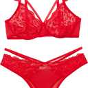 Avidlove Lace Scallop Lingerie Set for Women Wireless Strappy Ruffle Bra and Panty Sets (Red, L)