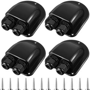 Enhon 4 Pack Waterproof ABS Solar Cable Entry Gland Black, Weather Resistant Dual Cable Entry Housing for All Types 3mm to 10mm RV, Caravan, Marine, Boat, Cabin (Black)