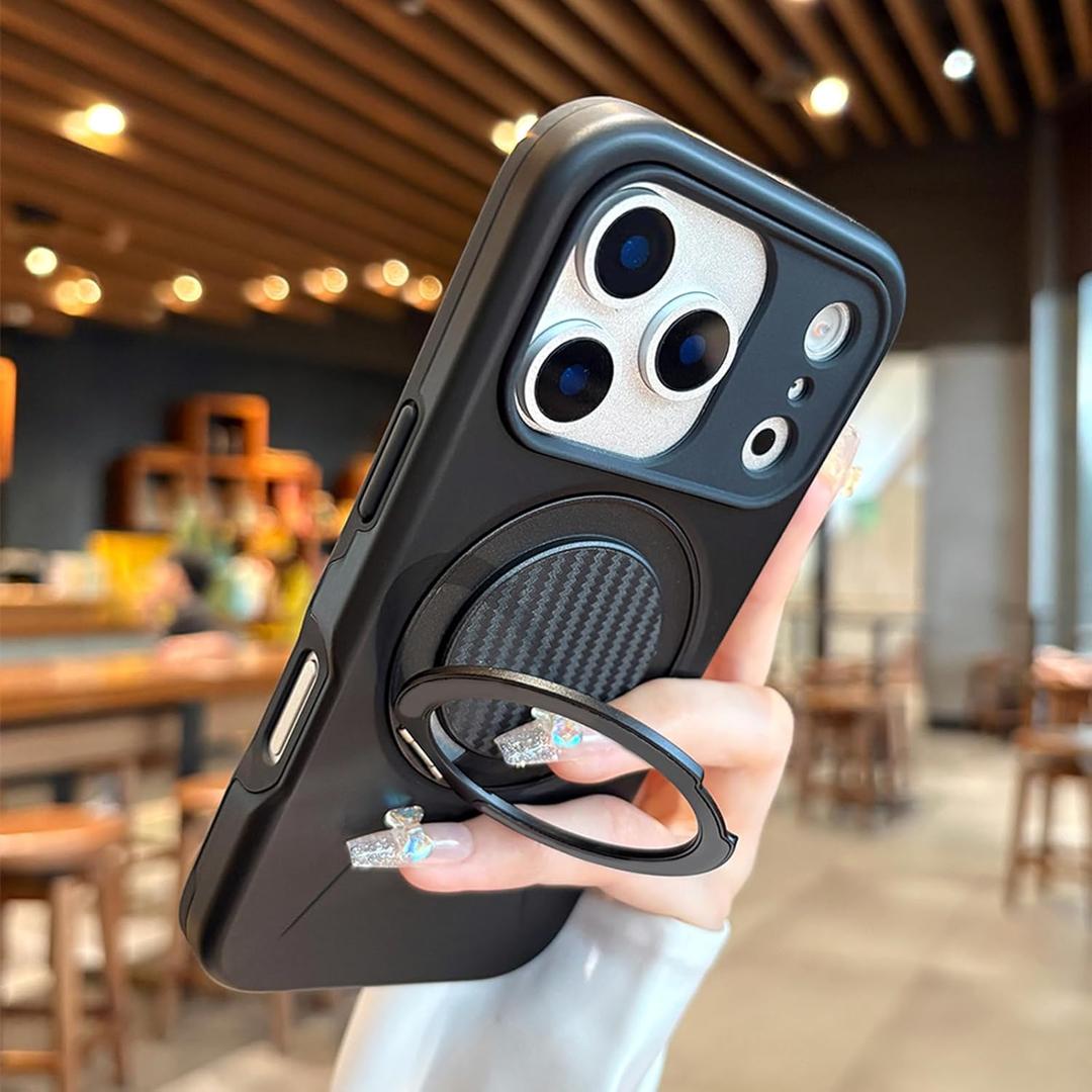 for iPhone 17 Pro Case with Stand [ Compatible with MagSafe ], Cover with Magnetic 360 Rotatable Ring Kickstand Shockproof Matte Slim Ring Cover for iPhone 17 Pro CaseBlack