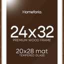 Homeforia Brown Picture Frame 24x32, High End Dark Oak 24x32 Large Wooden Poster Frame with Mat 20x28, 24 x 32 Walnut Wood Frame Matted to 20 x 28, 32x24 Thin Frame, Tempered Glass, Wall Kit, Set of 1