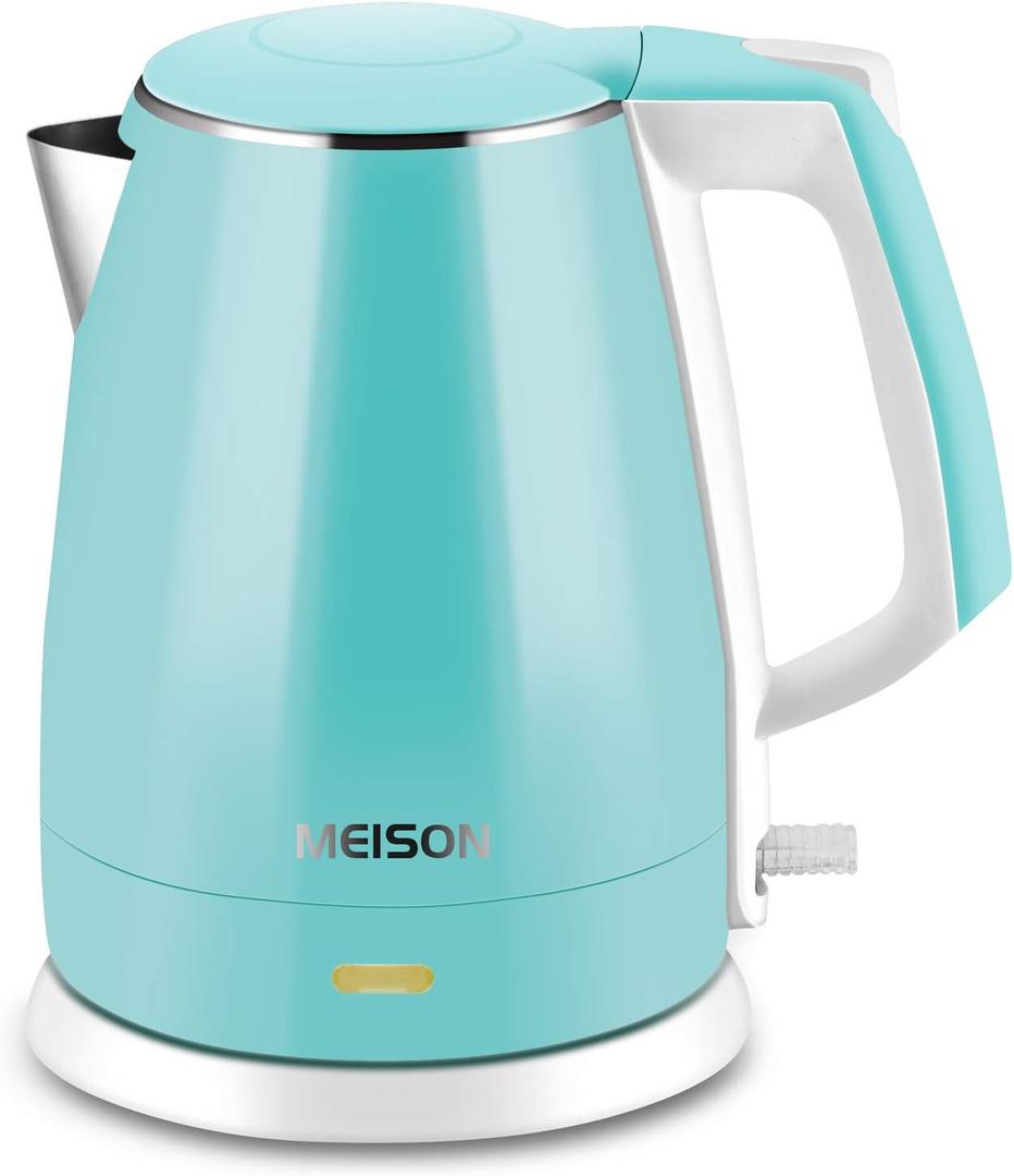 Electric Kettle(BPA Free), Double Wall Water Boiler Heater, Stainless Steel Interior, Cool Touch Coffee Pot & Tea Kettle, Auto Shut-Off and Boil-Dry Protection, 1.5L
