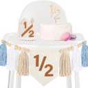 Baby Boy Half Birthday Decoration, High Chair Banner Hat Crown Cake Topper 1/2 Birthday Decor, Dokuna Half Way to One Baby Boy (Blue)