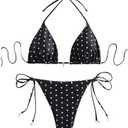 SOLY HUX Women's Polka Dots Print Bathing Suit Halter Triangle Tie Side Bikini Sets Two Piece Swimsuit S