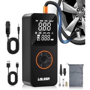 Tire Inflator Portable Air Compressor, 150PSI Cordless Air Pump for Car Tires with Pressure Gauge, 3X Faster Tire Pump with Cigarette Lighter Plug for Car, Motorcycle, Bicycle, Ball(Black)