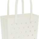 GEAVESS Rubber Beach Bag Tote - 15in L x 6.69in W x 11.9in H - Lightweight, Washable, Sandproof, Durable - Large EVA Tote Bag for Travel, Beach, Pool, Boat, Sports, Shopping, Off White