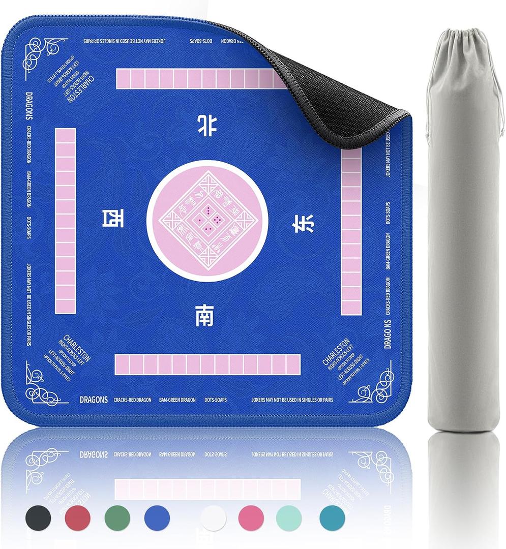 2F22E Mahjong Mat - Non-Slip Noise Reduction Gaming Mat 32.4x32.4 Inch for Mahjong/Poker/Board Games/Card Games/Dominoes (Blue), 32.4 inches x 32.4 inches x 0.11 inches