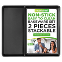 NutriChef 2-Piece XL Mega Cookie Sheet Baking Pans Set Extra Large Nonstick Carbon Steel Oven Baking Tray Pans, Stackable Bakeware, Black