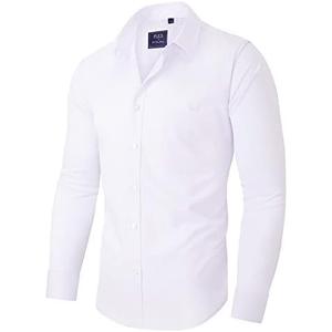 Alimens & Gentle Men's Dress Shirts Long Sleeve Wrinkle-Free Stretch Shirts Solid Formal Button Down Shirt with Pocket L