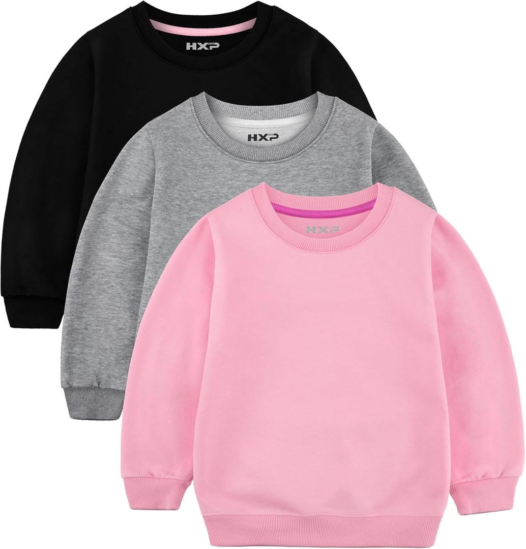 HXP 3 Pack Toddler Girls Sweatshirts Girls Cotton Pullover Crewneck Sweatshirts Long Sleeve Toddler Girls Shirts Tops (3T, Gray, Black, Pink)