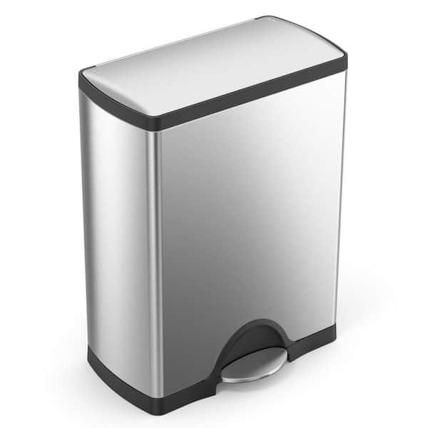 13 Gallon Rectangular Step Kitchen Trash Can, Brushed Stainless Steel with Soft-Close Lid