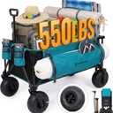 FUNDANGO 300L Large Beach Wagon with Big Wheels for Sand, 550lbs Heavy Duty Beach Wagons with Balloon Wheel, Folding Collapsible All Terrian Cart with Side Pockets for Sports, Camping, Pump Included