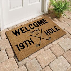 Funny Welcome Mat with Rubber Back 18"(W) x 30"(L)Welcome To The 19TH Hole Golf Theme Doormat for Entrance Way Decorative Mats for Front Porch Entry Door Mat No Slip Rubber Doormat Golf Theme Decor