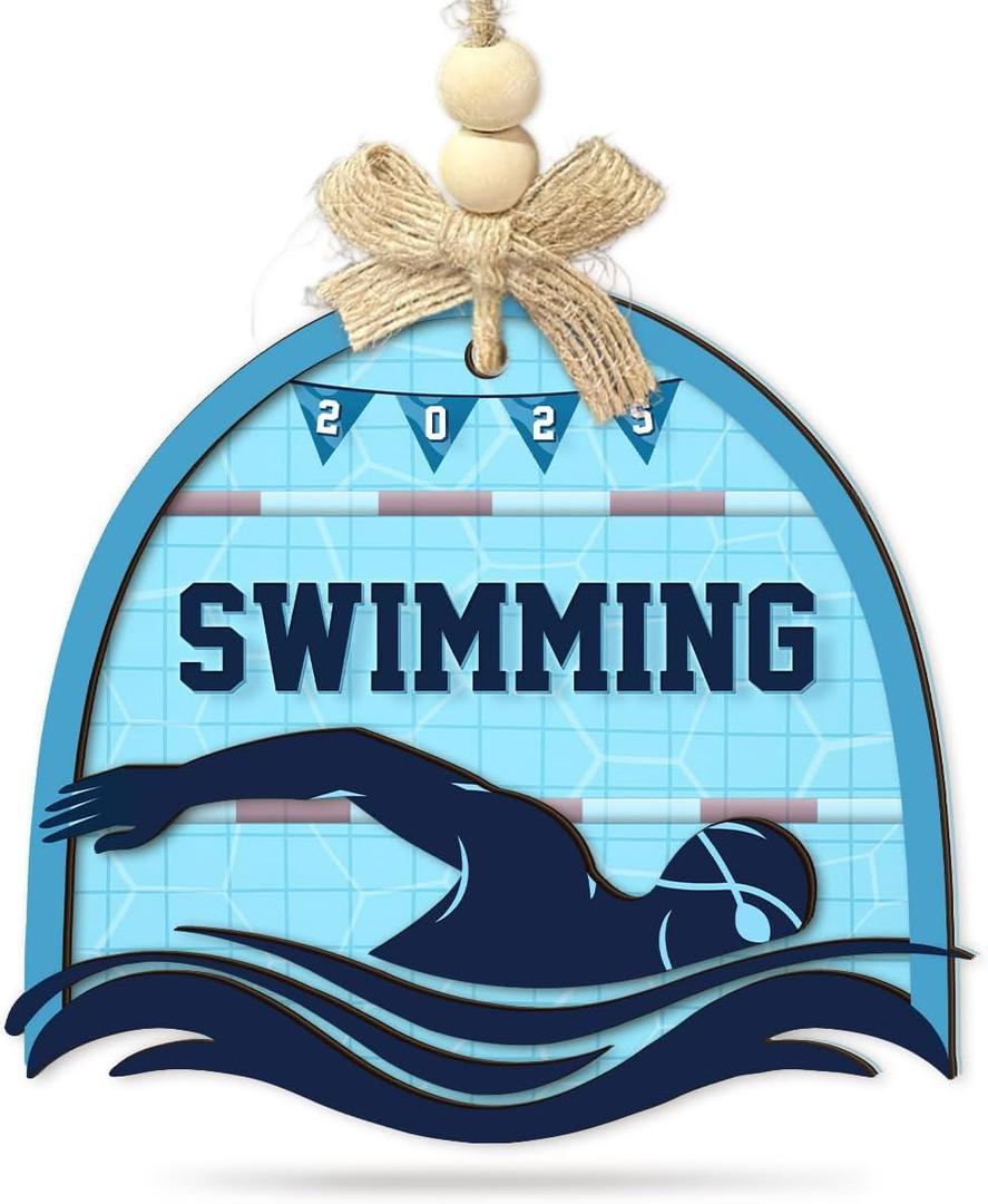 5 x Swimming Xmas Ornament 2025 - Wood Acrylic Christmas Medal Ornament for Swimmers - Pool Sports Gift for Athletes, Teens, Coaches, Boys & Girls