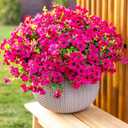 Artificial Flowers for Outdoors Fake Plants - 16 Bundles Faux Outside Greenery Boxwood No Fade Plastic Shrubs Fall Decor Farmhouse Home Garden Thanksgiving Mums (Red)