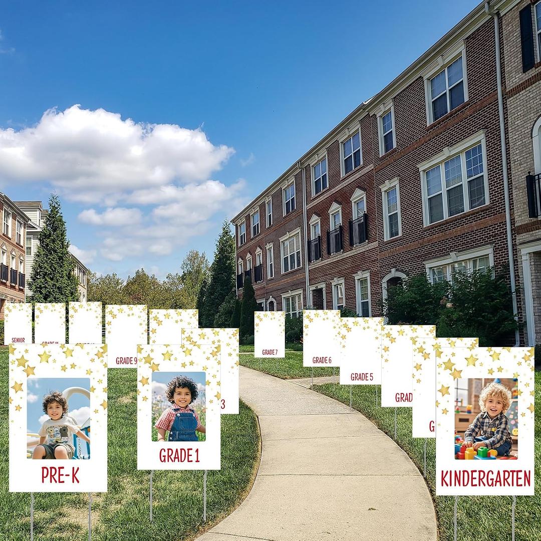 14 Pcs Graduation K-12 Yard Sign Display Photo 12 x 18 Inches Class of 2026 School Years Yard Sign with Pictures Display for Grad Party Walkway Lawn Decoration(Star Style,White)