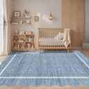 GarveeHome Scalloped Large Living Room Area Rug 8x10 - Machine Washable Modern Rugs Bordered Neutral Rug Non-Shedding Low Pile Farmhouse Carpet for Bedroom Nursery Classroom Dorm 8 ft x10 ft Blue