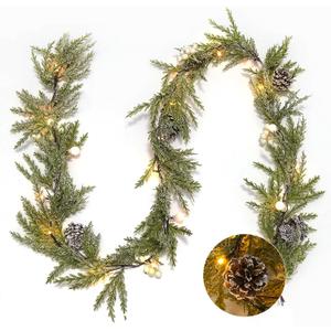 RECUTMS 6.5Ft Christmas Decorations with Lights Artificial Wreath White Berries and White Pinecones Xmas Decorations for Home Wall Decor Berries