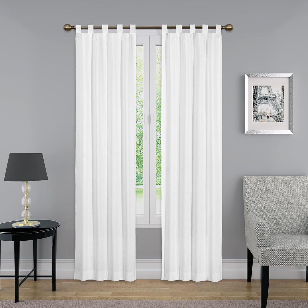 White Curtains for Living Room Thermal Insulated, 50% Light Blocking Curtains for Bedroom, Dining Room Window, W 42x L 31 Inch, Set of 2 Rod Pocket Curtain Panels