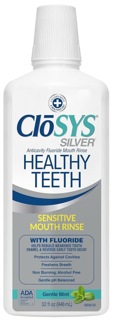 Closys Healthy Teeth Anti-Cavity Oral Rinse Mouthwash with Fluoride, Non-Burning, Non-Irritating  32 Fl Oz