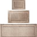 mDesign Microfiber Bath Mat Set - 3 Pieces Bathroom Rugs - Non-Slip Floor Mats for After Bath, Shower - Water Absorbent, Machine Washable Bathroom Carpet Rugs - Hydra Collection - Set of 3, Linen/Tan
