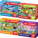 QUOKKA 100 Piece Puzzles for Kids Ages 4-6  4 Puzzles for Kids Ages 6-8  Search and Find Ocean and Forest Animals Kid Activities for 8-10 yo  Toddler Learning Toy Game Gift for Boys and Girls 5-8