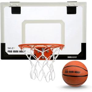 SKLZ Pro Mini Indoor Basketball Hoop with Ball, Over the Door, Shatter-Proof Backboard, Spring-Action Break-Away Steel Rim, Great for Home, Dorm Room, and Office