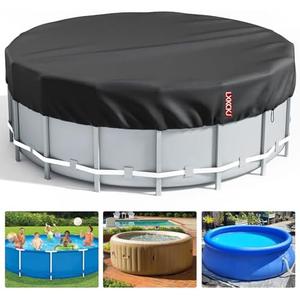 LXKCKJ 8 Ft Round Pool Cover, Solar Covers for Above Ground Pools, Stock Tank Pool Covers Protector with Accessories, Round Hot Tub Cover Ideal for Waterproof and Dustproof (Black)