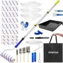 33PCS Paint Roller Kit with Extension Pole | 24 FT Pole | 9" & 4" Paint Rollers | Carry Bag | 4 Brushes & Tape | Professional Painting Supplies & Paint Brushes Set for Walls Ceilings and Home