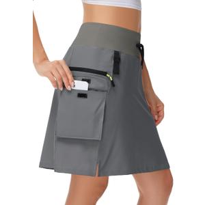 20" Women's Hiking Cargo Skorts Skirts with Zipper Pockets Knee Length Golf Tummy Control Quick Dry Long Skort (X-Large, Dark Gray)