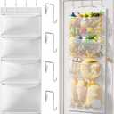 Criusia Stuffed Animal Storage, Over the Door Organizer with 4 Mesh Pockets, Toy Organizers and Storage for Nursery, Baby Supplies, Hanging Door Organizer for Kids Room & Playroom Organization, White