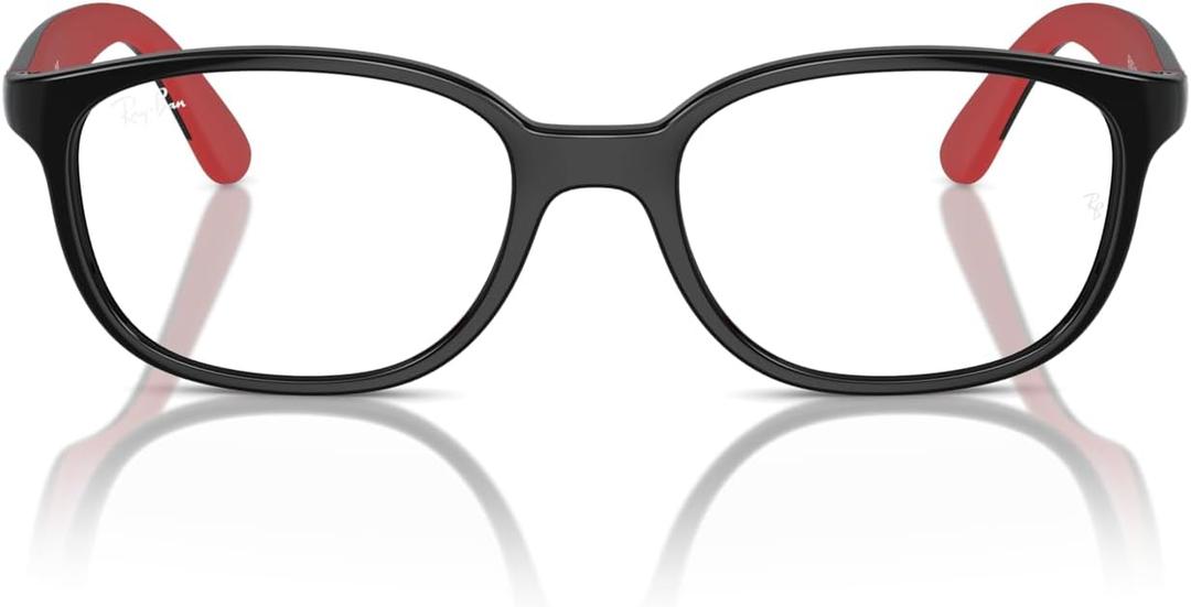 Ray-Ban Kids' Ry1632f Low Bridge Fit Round Prescription Eyewear Frames (Black on Rubber Red/Demo Lens)