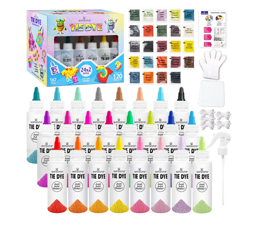 Pack Of 2 24 Colors Tie Dye Kit, Tie Dye Set for Kids, Pre-Filled Bottles, Non Toxic Permanent Fabric Dye Art Set, Easy DIY Fabric Art - Create Fun (24 Colors)