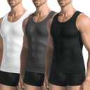 3 Pack Compression Shirt Men Slimming Body Shaper Tummy Control Vest Workout Tank Top Shapewear, L