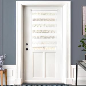 LazBlinds Cordless French Door Blinds, No Drill Roll Up Zebra Blinds for Doors, Light Control Day and Night Sheer Shades for Front Door Patio Sidelight Glass Door, 26.8'' W x 40'' L, White