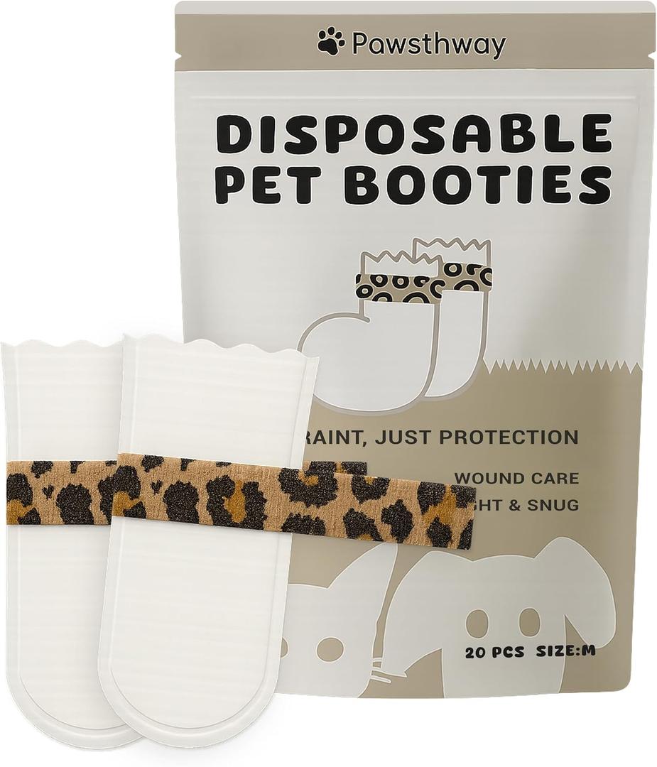 Disposable Dog Booties for Dogs & Cats, Waterproof & Breathable Paw Protectors with Integrated Medical-Grade Self-Adhesive Bandage Easy On/Off, Prevent Licking & Wound Recovery, 20 Pack (Small)