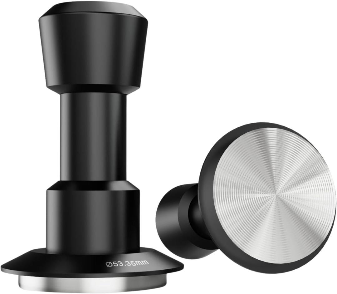 53.35mm Espresso Tamper, Calibrated Coffee Tamper with Four Spring Loaded, 25-35lbs Adjustable Barista Espresso Hand Tamper with Sound Feedback, Stainless Steel Ripple Base