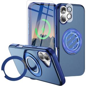 for iPhone 17 Case [Compatible with Magsafe] [15 FT Military Grade Drop Protection] with Screen Protector & Lens Protector,Shockproof Kickstand Phone Case for iPhone 17 (Blue)