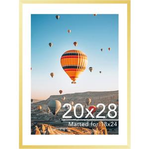 JCJMY 20x28 Picture Frame with 18x24 Mat, Display Photo 18x24 with Mat or 20 x 28 Without Mat, Wall Hanging Large 20 by 28 Poster Frame with Plexiglass, Gold