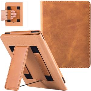 BOZHUORUI Stand Case for Older 6" Kindle Paperwhite 5th/6th/7th/10th Generation e-Reader (2012-2018 Release) - PU Leather Sleeve Cover with Two Hand Straps & Auto Sleep/Wake (Brown)
