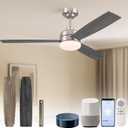 Chelsea Ceiling Fan 52 Inch with Light and Remote Brushed Nickel Downrod, Flush Mount Ceiling Fan with Light Alexa, Google Home & Tuya Compatible Alexa Ceiling Fans