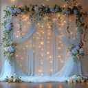 Baby Blue Tulle Backdrop Curtain with Lights String 10x8ft Sheer Drapes for Baby Shower Decorations for Boy, Bridal Shower, Photo Booth, Birthday Party Decor(2 Panels)