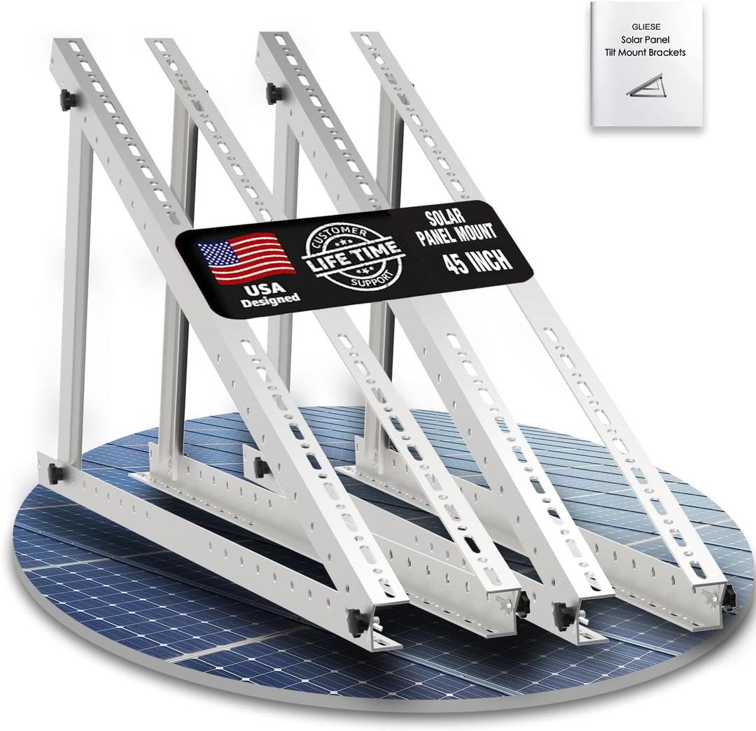 Solar Panel Mount Brackets, 2 Sets 45 inch with Foldable Tilt Legs, Suitable for 2-4pcs 180 200 300 400 500 Watt Solar Panel, Adjustable Mounting Brackets for Roof, RV, Boat, and Off-Grid