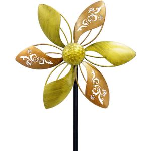 37" Metal Wind Spinner for Yard & Garden, 10" Kinetic Outdoor Garden Spinner, Rust-Resistant Decorative Yard Art (Gold Ornate Laser-Cut Floral)